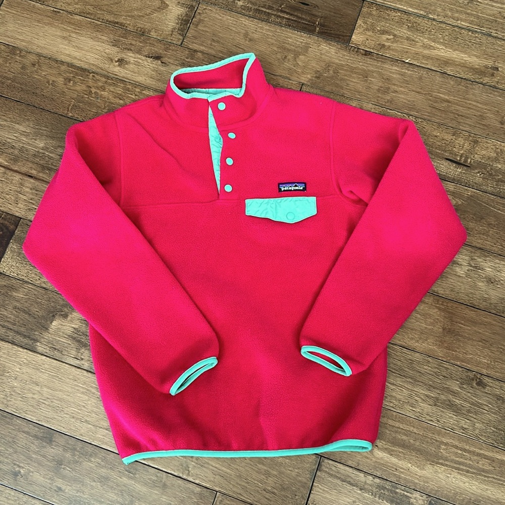 Patagonia Fleece pullover -Synchilla- Womens Small - Fuschia/Mint trim